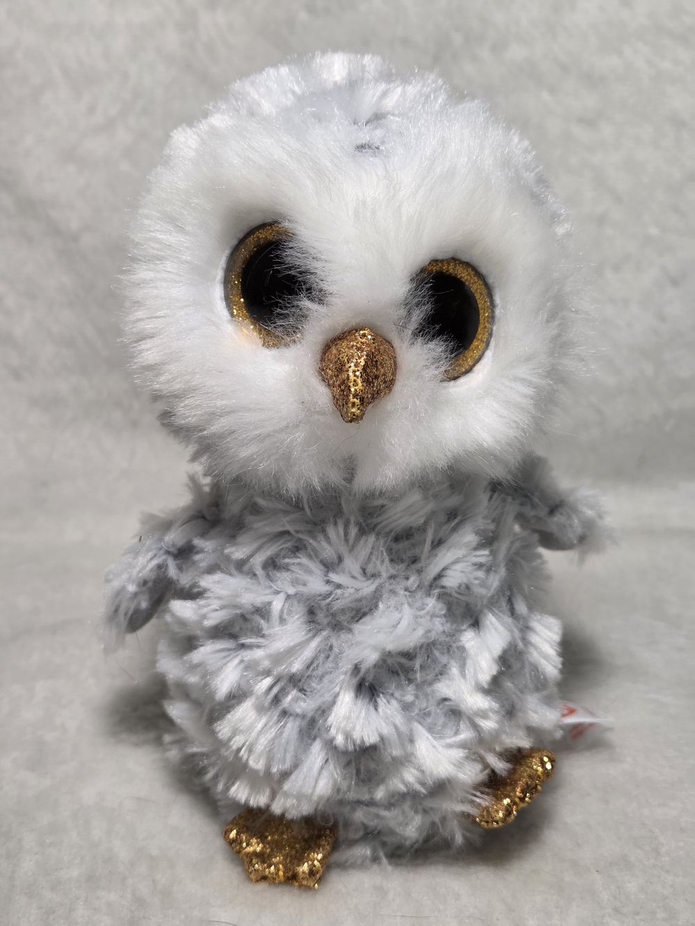 OWLETTE Ty Beanie Boos 6" Grey Fuzzy Owl Gold Glitter Eyes Plush NO HANGTAG